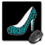 3dRose I Love Shoes - Aqua Blue Cheetah High Heel Shoe on Black - Mouse Pad 8 by 8-inch (mp_57139_1)