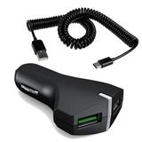 36W Fast Car Charger for Kyocera DuraForce Ultra 5G/Pro 2 - 2-Port USB Coiled Cable Type-C Quick Charge DC Socket Power Compatible With DuraForce Ultra 5G/Pro 2