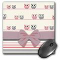 3dRose Cute Pink and Grey Srtripes Owls With Stripes and Faux Bow - Mouse Pad 8 by 8-inch (mp_116234_1)