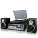 Trexonic TRX-28SP 3-Speed Turntable with CD Player FM Radio Bluetooth & Wired Shelf Speakers
