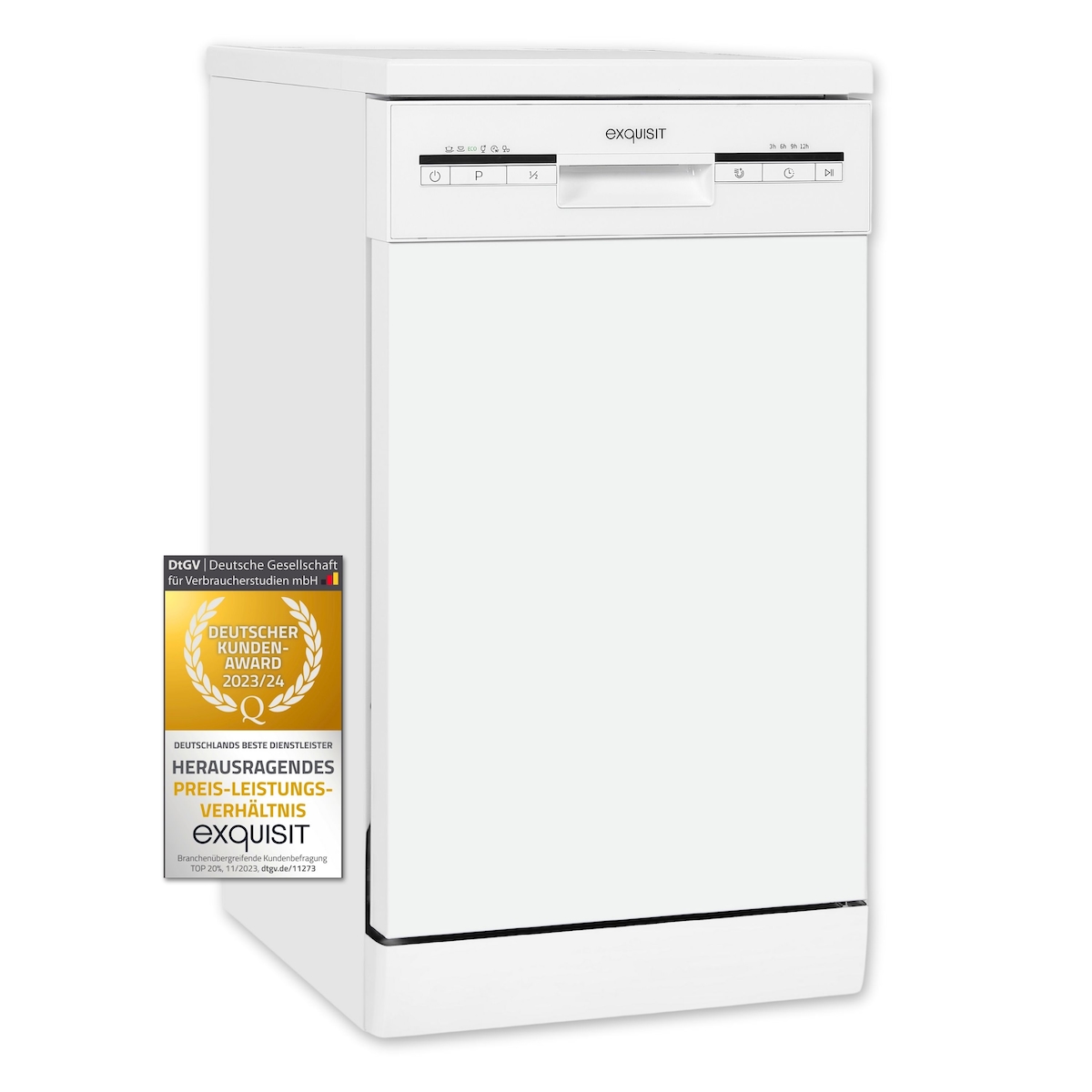 Exquisit Geschirrspüler GSP9109-030E weiss | Spülmaschine 45 cm | ECO-Modus | Maßgedecke: 9 | Standgerät Image