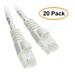 eDragon Cat5e White Ethernet Patch Cable Snagless/Molded Boot 2 Feet 20 Pack