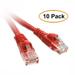 C&E Cat6a Red Ethernet Patch Cable Snagless/Molded Boot 500 MHz 15 Feet 10 Pack