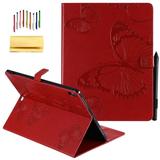 iPad Pro 12.9-inch 2018 Release Case Allytech Embossed with Butterfly Folio Stand Wallet Case with Cards/Cash Holder [Apple Pencil Charging not Supported] for Apple Pad Pro 12.9 (2018) Red