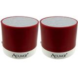 2 Acuvar Wireless Rechargeable Mini Speaker Pods with Micro SD Card Reader and USB Compatibility (Red)