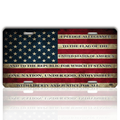 USA American Flag License Plate Cover Zento Deals Patriotic Pledge of Allegiance Vintage Stainless Steel Thick Durable Novelty License Plate