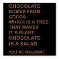 DistinctInk Custom Bumper Sticker - 4 x 4 Decorative Decal - Black Background - Chocolate Comes From Cocoa Is A Salad