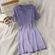 HELIAR-Robe polo violette pour femme tenue mi-longue sexy à manches courtes et col en V taille