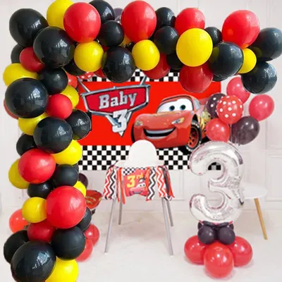Arche de guirxiété de ballons de voiture de course décorations de fête rouge noir jaune baby