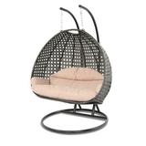 Island Gale Luxury Egg Shape Hanging Double Seats; 2 persons Outdoor Patio Hanging Wicker Swing Chair (X-Large Charcoal Chair with Latte Cushion)Frame Color: Bronze or Black Pending Availabily