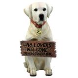 Lifelike Yellow Labrador Retriever Dog With Welcome Jingle Collar Sign Statue