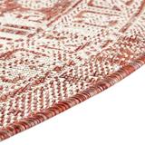 Rugs.com Outdoor Aztec Collection Rug â€“ 5 Ft Round Rust Red Flatweave Rug Perfect For Kitchens Dining Rooms
