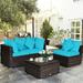 Gymax 4PCS Rattan Patio Conversation Furniture Set Yard Outdoor w/ Turquoise Cushion
