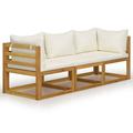Dcenta 3-Seater Garden Sofa with Cream Cushions Acacia Wood Patio 2 Corner and 1 Middle Sofa for Poolside Backyard Balcony Lawn Outdoor Furniture
