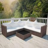 4 Piece Garden Set with Cushions Poly Rattan Brown
