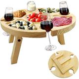 BToBackyard Wooden Picnic Table Picnic Wine Glass Holder Outdoor Wine Picnic Table A Deluxe Foldable Portable Small Beach Table