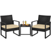 Easyfashion3-Piece Patio Set Rattan Chairs & Table for Outdoor Black/Khaki