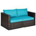 Patiojoy 2-Piece Patio Wicker Corner Sofa Set Rattan Loveseat with Removable Cushions Turquoise