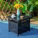 MF Studio Outdoor Metal Bistro Side Table Patio End Table with Umbrella Hole Black