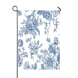 PKQWTM Blue Flowers Peonies Roses Sweet Peas Bell Yard Decor Home Garden Flag Size 12x18 Inches