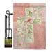 Breeze Decor BD-FR-GS-103044-IP-BO-D-US12-AM 13 x 18.5 in. Pink Flower Cross Inspirational Faith & Religious Impressions Decorative Vertical Double Sided Garden Flag Set with Banner Pole