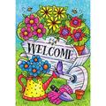 Toland Home Garden Welcome Wheelbarrow Flower Welcome Flag Double Sided 28x40 Inch