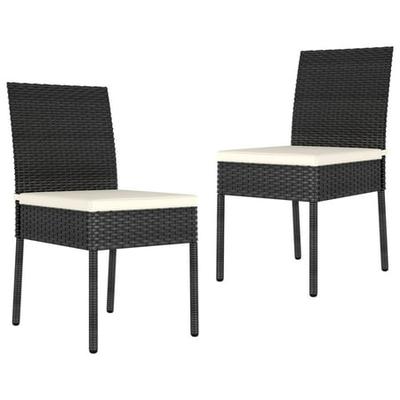 Garden Dining Chairs 2 Pcs Poly Rattan, Black And White Outdoor Dining Chair Cushions