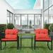 Outdoor Indoor 3Pcs terrace furnishings chair Set Wicker Bistro house Sets with Cushions and Tempered Glass occasional Table