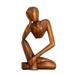 12 Wooden Handmade Abstract Sculpture Statue Handcrafted Thinking Man Gift Art Decorative Home Decor Figurine Accent Decoration Artwork Hand Carved Color: Brown