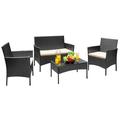 Vineego 4 Pcs Outdoor Patio Furniture Black PE Rattan Wicker Table and Chairs Set Beige 4 Seating