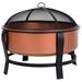 Outsunny 30 Inch Outdoor Fire Pits Copper-Colored Round Basin Camping Fire Pit Wood Burning Firepit Bowl with Ornate Black Base Log grate Wood Poker & Mesh Screen for Embers