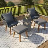5 Piece Outdoor Rattan Furniture Set Patio Cushioned Sofa Chairs with Ottoman Footrest and Cool Bar Table All Weather Sectional Furniture Set with Gray Seat Cushion for Backyard Deck Balcony
