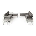 Bridget Outdoor 6 Seater Aluminum Sofa and Ottoman Set with Side Tables Silver and Khaki