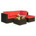 Vineego 5 Pieces Outdoor Patio Furniture Sets Wicker Sectional Sofa PE Rattan Conversation Sets Red