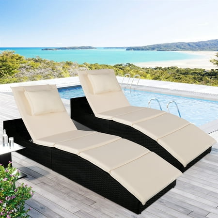 2 Piece Chaise Lounge Chairs Outdoor enyopro Wicker Patio Chaise Loungers with Cushion Adjustable Sun Chaise Lounge Furniture Reclining Backrest Chaise Lounge for Back Pool Porch Garden K3735