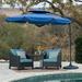 Noble House Brady Outdoor Water Resistant Canopy Sunshade with Base Navy Blue Black Grey