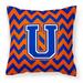 Carolines Treasures CJ1044-UPW1414 Letter U Chevron Orange & Blue Fabric Decorative Pillow 14 x 3 x 14 in.