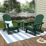 Polytrends Laguna Hdpe All Weather Outdoor Patio Foldable Adirondack Chairs With Side Table (3-Piece Set) Dark Green