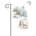 POPCreation Watercolor Winter Deer Garden Flag Christmas Snow Pine Tree Outdoor Flag Home Party 12x18 inches