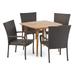 GDF Studio Caspar Outdoor Acacia Wood and Wicker 5 Piece Dining Set Teak and Multibrown