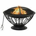 Anself Garden Fire Pit with Poker and Mesh Cover Steel Wood Burning Firepit Log Grate Black for Outdoor BBQ Camping Backyard Poolside Park 29.5 x 29.5 x 20.1 Inches (L x W x H)