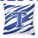 Carolines Treasures CJ1034-TPW1414 Letter T Initial Tiger Stripe Blue and White Fabric Decorative Pillow 14Hx14W