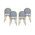 Brandon Outdoor French Bistro Chair Set of 4 Blue White Bamboo Finish