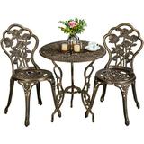 SmileMart 3-Piece Rose Pattern Metal Outdoor Bistro Set with Umbrella Hole Bronze