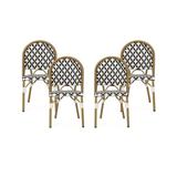 Brandon Outdoor French Bistro Chair Set of 4 Black White Bamboo Finish