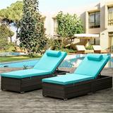 Patio Chaise Lounge, 2Pcs Patio Chaise Lounge Chairs Outdoor Furniture Set with Adjustable Back and Head Pillow, All-Weather PE Wicker Rattan Reclining Lounge Chair for Beach, Backyard, Porch, Pool