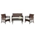 UBesGoo 4PCS Outdoor Patio PE Rattan Wicker Coffee Table Brown