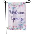 Welcome Spring Double Sided Garden Flag and Flagpole Spring Outdoor Decorative Flag for Homes Yards and Gardens 12 x 18 Inch Flag with 36 Inch Flagpole