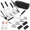 Uarter Griddle Accessories Kit: 17 Pcs Flat Top BBQ Tools Set with Long/Short Spatulas Scraper & Egg Rings - Stainless Steel Grill Cooking Kit for BBQ Teppanyaki Camping