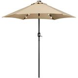 Yaheetech 7.5ft Patio Market Umbrella with 6 Ribs & 18 LED Solar Lights Tan